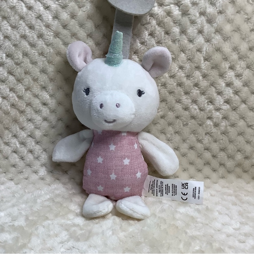 Ingenuity Baby Pink and White Unicorn Rattle Stuffed Animal 10 Inches